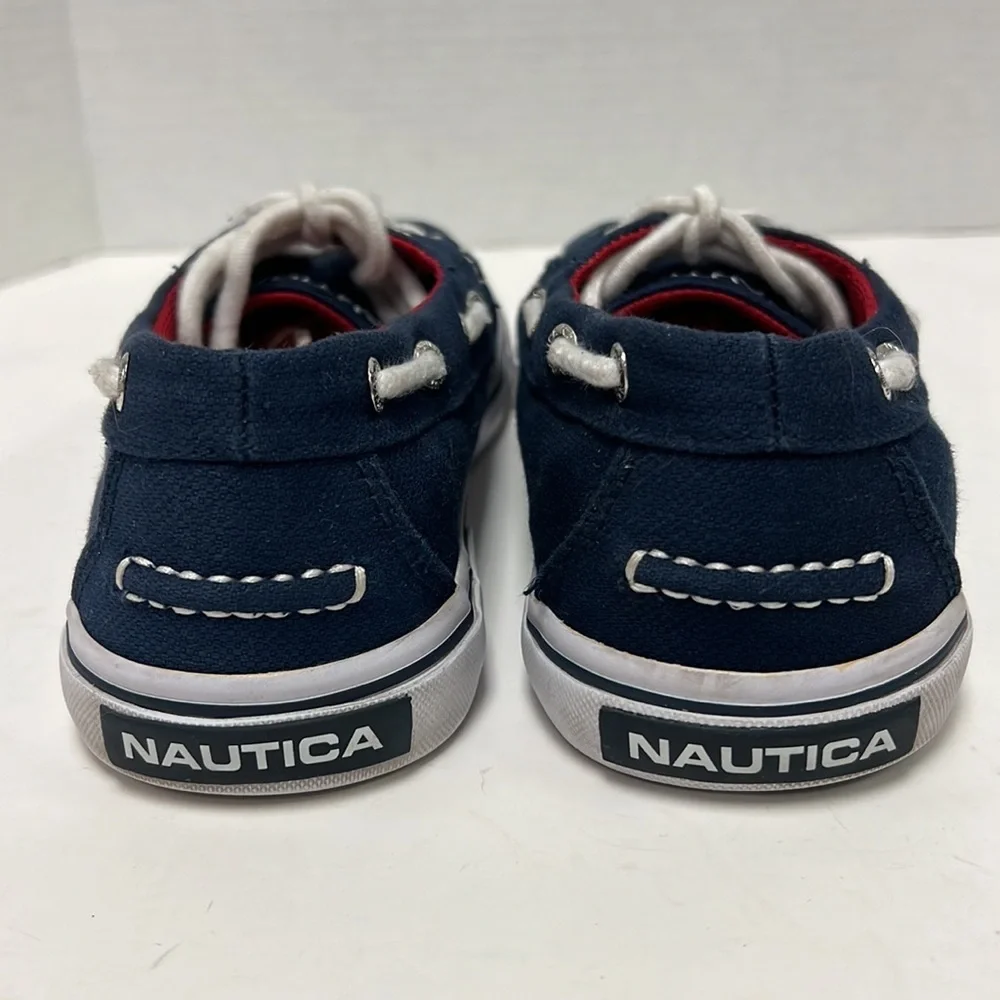 Nautica Men’s Navy Canvas Boat Shoes Red White Size 7.5